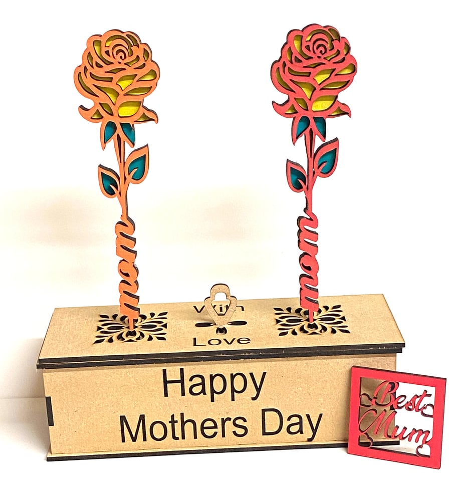 Mothers day rose box with 2 roses handmade included