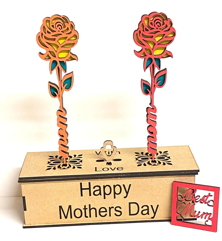 Mothers day rose box with 2 roses handmade included