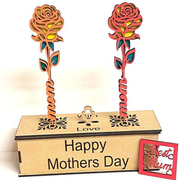 Mothers day rose box with 2 roses handmade included