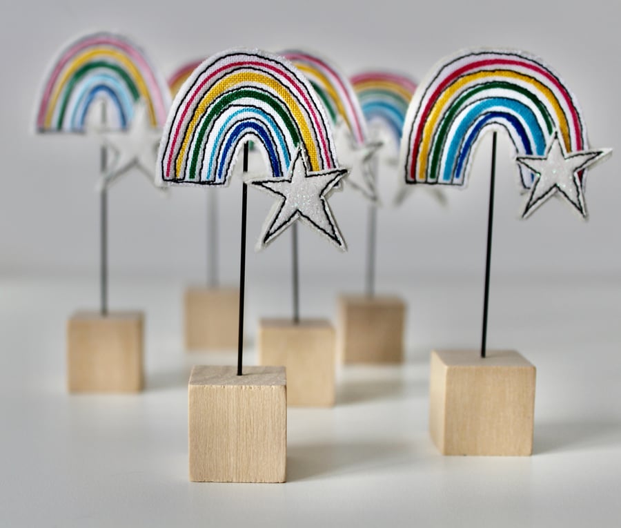 Special Order for EG - A Rainbow with a Wire Stem & Wooden Block Stand
