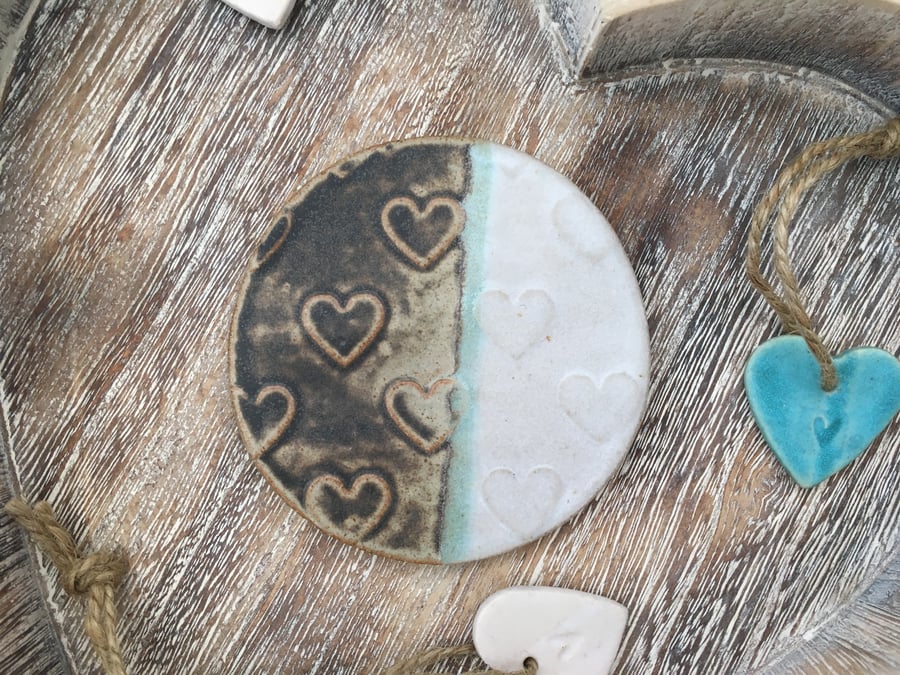 Large Ceramic coaster or teapot stand, handmade, home decor, gift idea, 