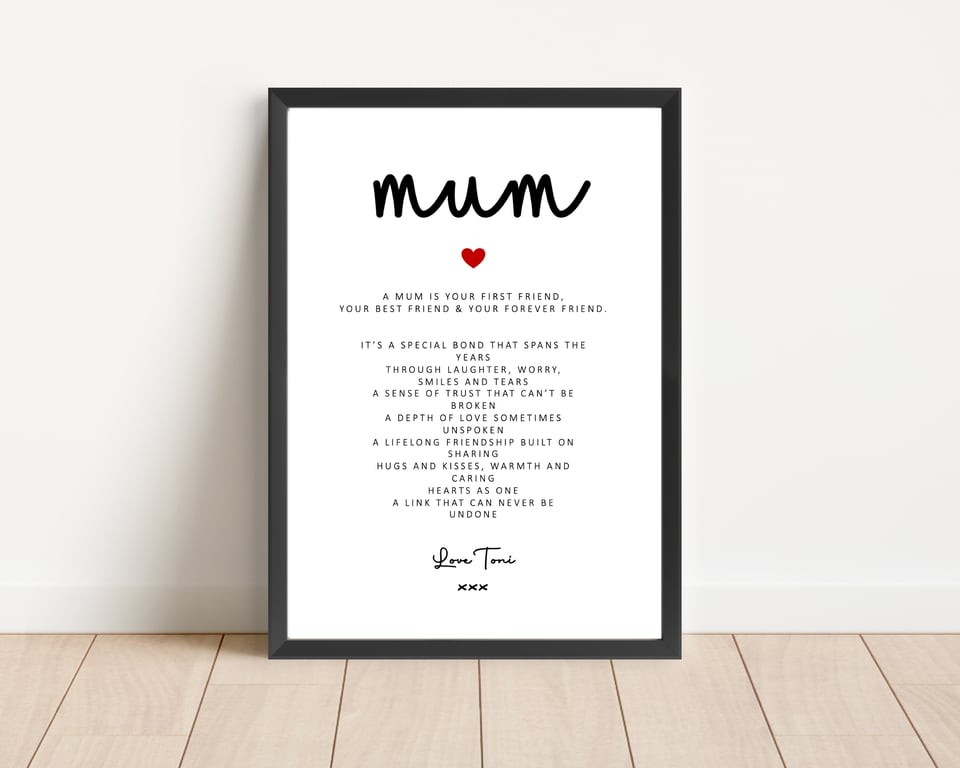 Personalised Mum Print mum poem gift wall art poster Mother’s Day 