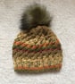 Cabled, Hand Knitted Hat 3 with removable pom pom (Aran) - Small - Image 1