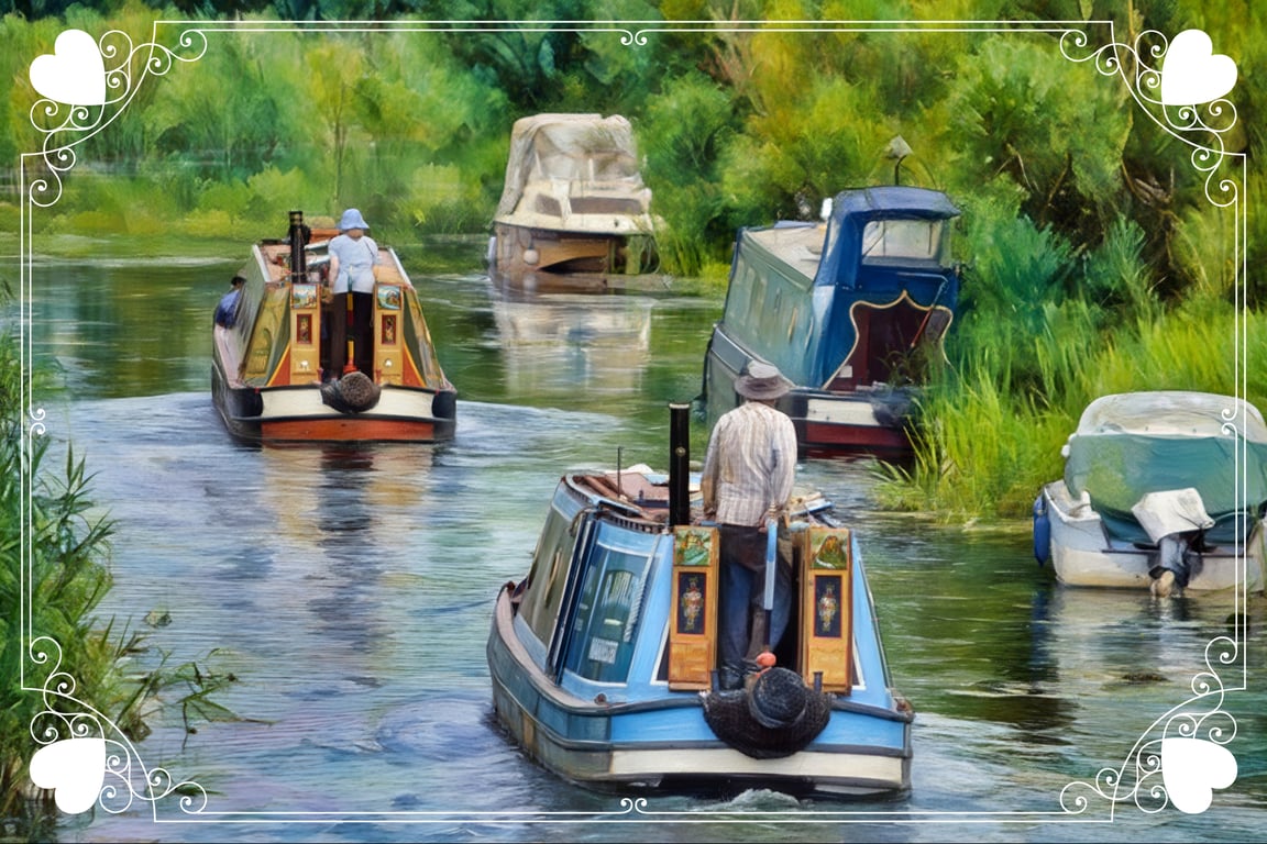 Two Narrow Boats on The Fens A5 Greeting Card Norfolk 