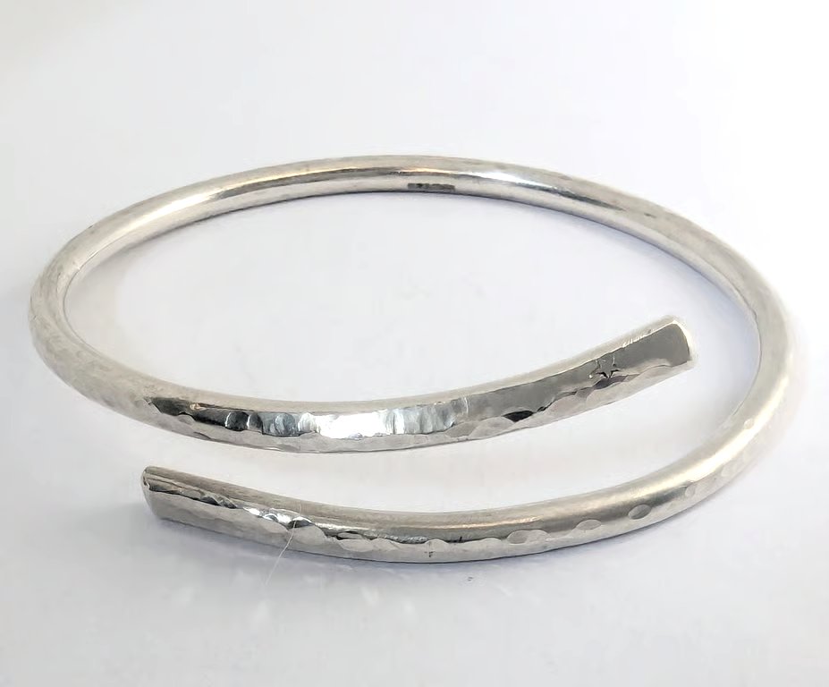 Recycled Sterling Silver Bangle, chunky, hammered