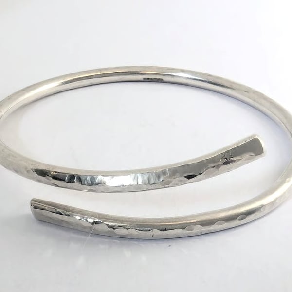 Recycled Sterling Silver Bangle, chunky, hammered