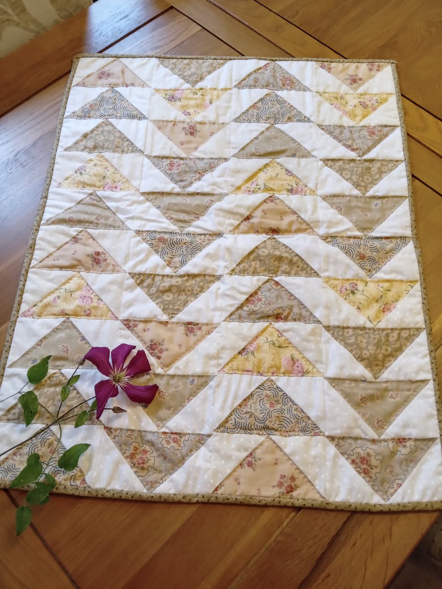 Hand-finished and quilted FLYING GEESE crib size patchwork QUILT for BABY