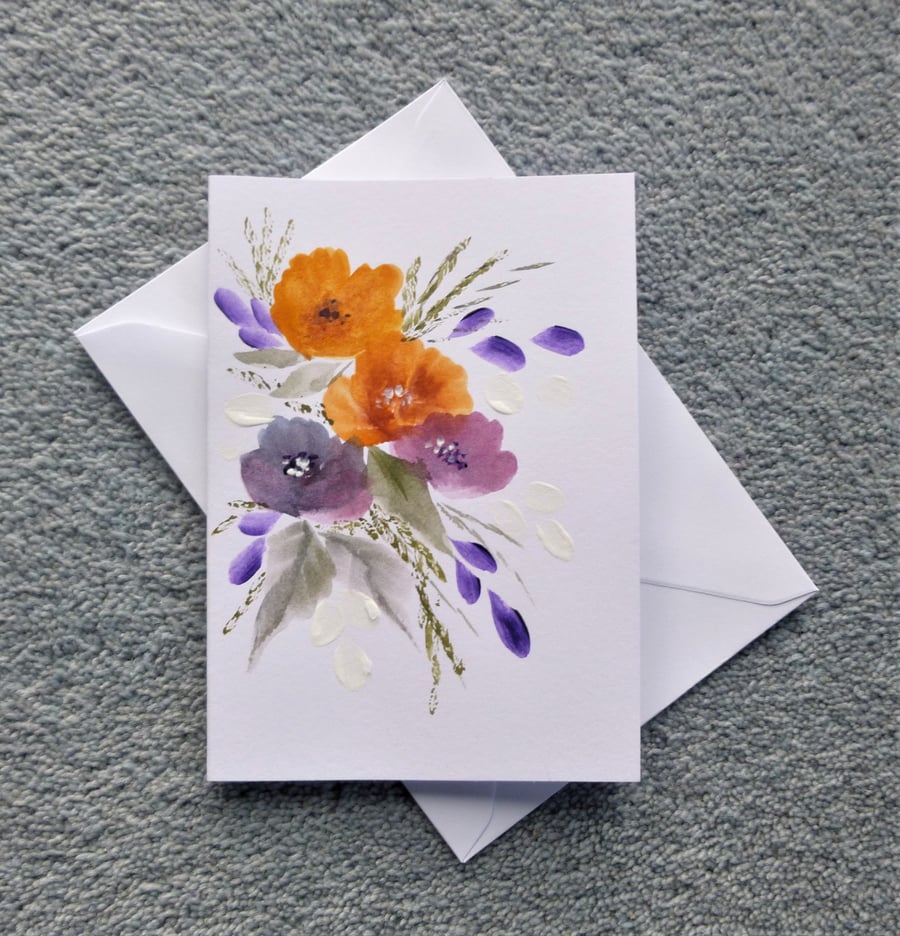 greetings card hand painted all occasion floral art ( Ref f 275 )