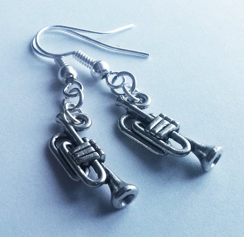 Trumpet Earrings Silver Plate Charm Earrings