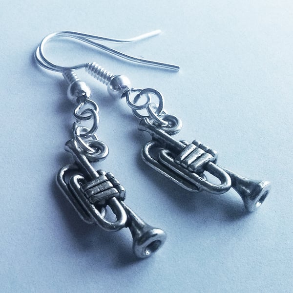 Trumpet Earrings Silver Plate Charm Earrings