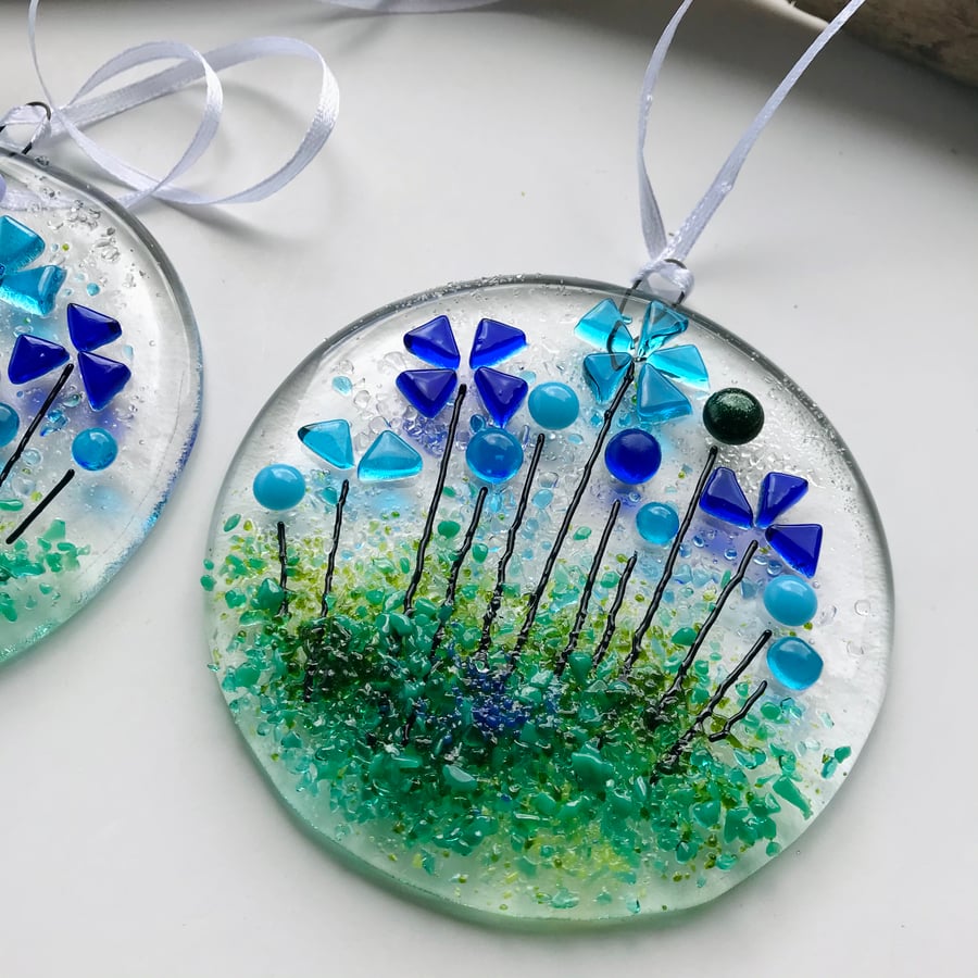 Wild flower fused glass suncatcher, housewarming gift, stocking filler