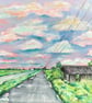 Original Landscape Painting, 'Fenland Landscape', Big Sky, Fenland Dykes.