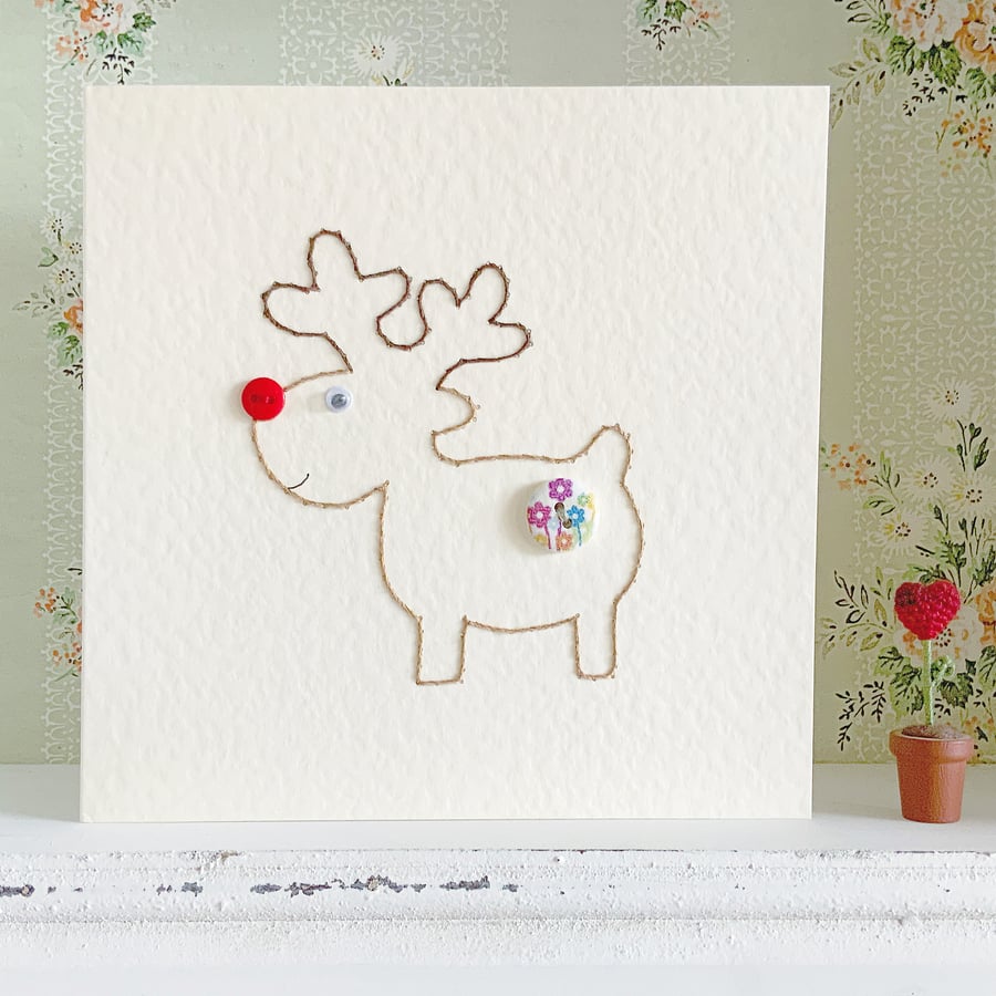Reindeer Card. Hand Sewn Card. Christmas Card. Christmas. Reindeer. Animal Card.