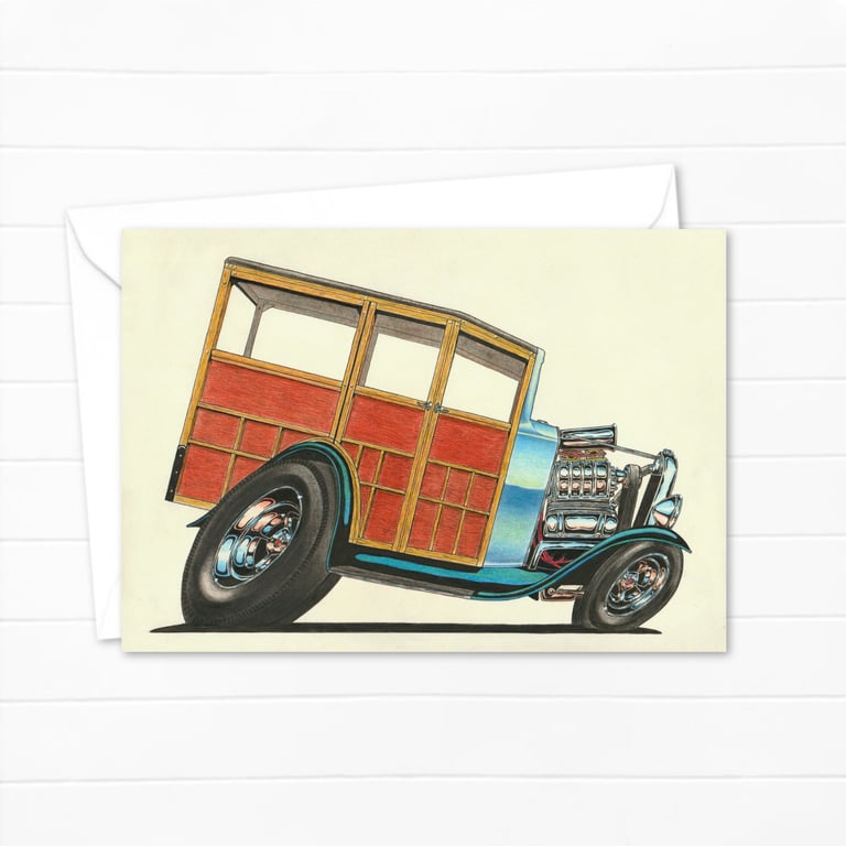 Custom Car Greeting Card: Original Hand Drawn Illustration for Car Buffs (410)