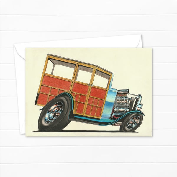 Custom Car Greeting Card: Original Hand Drawn Illustration for Car Buffs (410)
