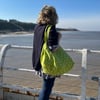 Green spotty cotton beach bag tote bag with Laura Ashley print lining