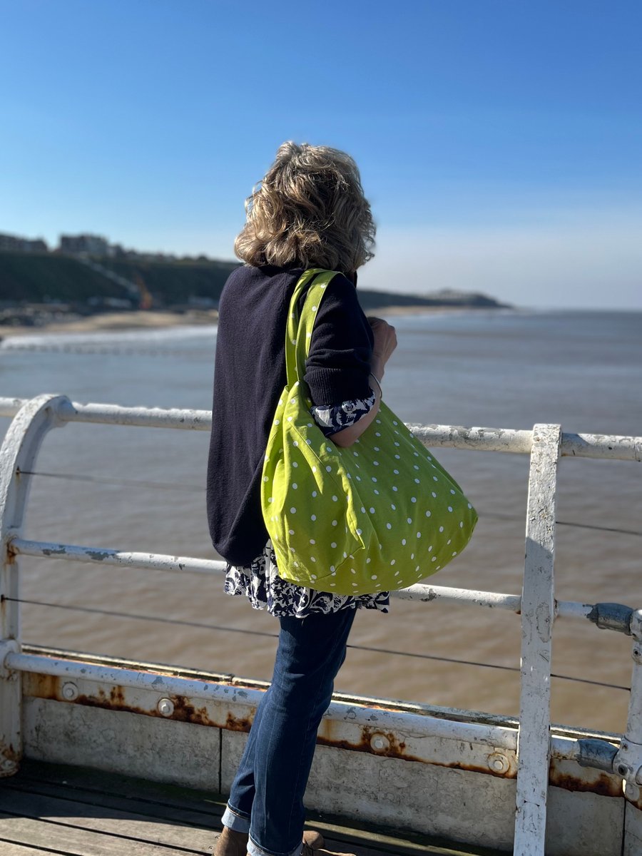Green spotty cotton beach bag tote bag with Laura Ashley print lining