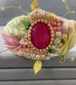 Green & Pink Silk Beaded Side Tiara with Pink Agate and Pearls - Image 7