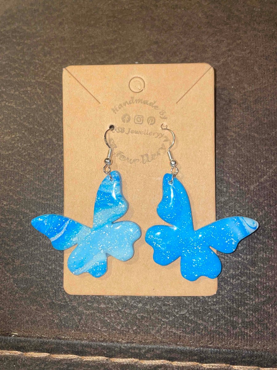 Handmade Polymer Clay Blue Earrings (Clip On’s Available)