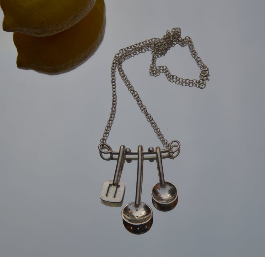 Sterling silver kitchen utensils necklace