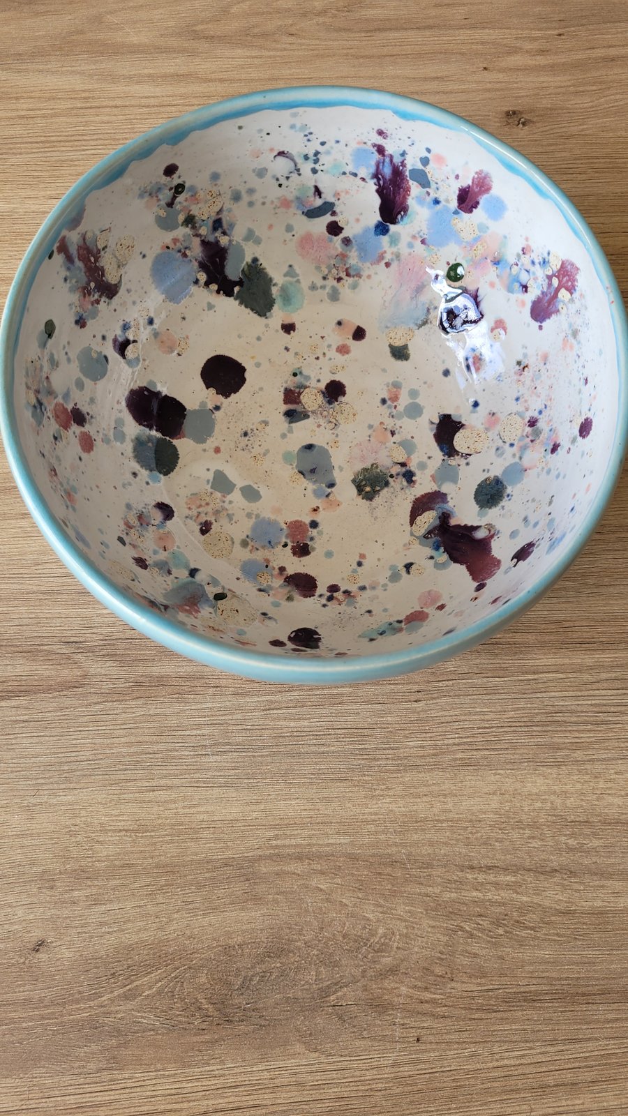 Blue Bowl with Coloured Speckled Glazing on the Inside Handmade Pottery
