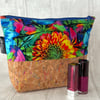 Makeup bag, bright flowers  with  cork base