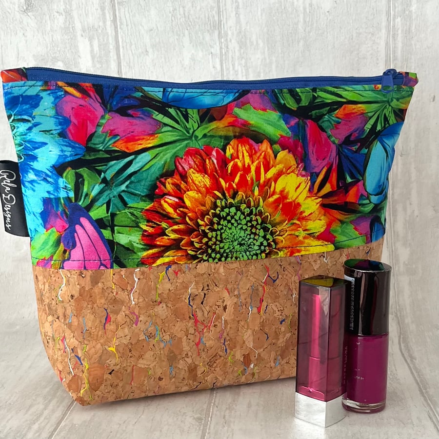 Makeup bags bright flowers with cork base