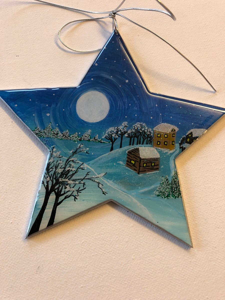  Star ornament, decoration, winter night, village