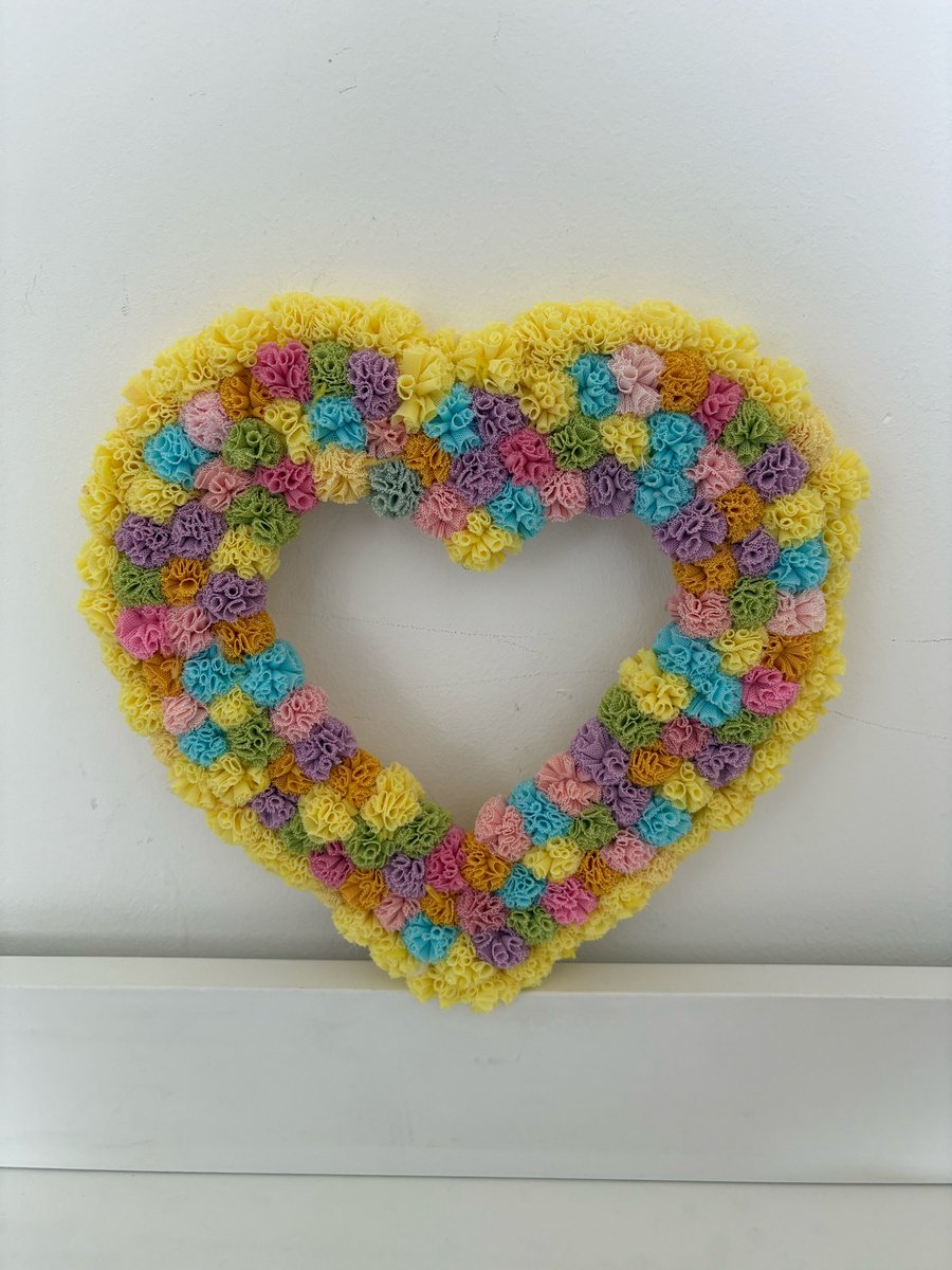 Easter scrunchy Pom Pom Heidi heart wreath. 