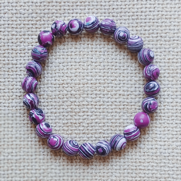 Ladies Natural Malachite Elastic Bead Bracelet