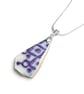 Beach Pottery Pendant - Purple Antique Scottish China Silver Necklace Jewellery