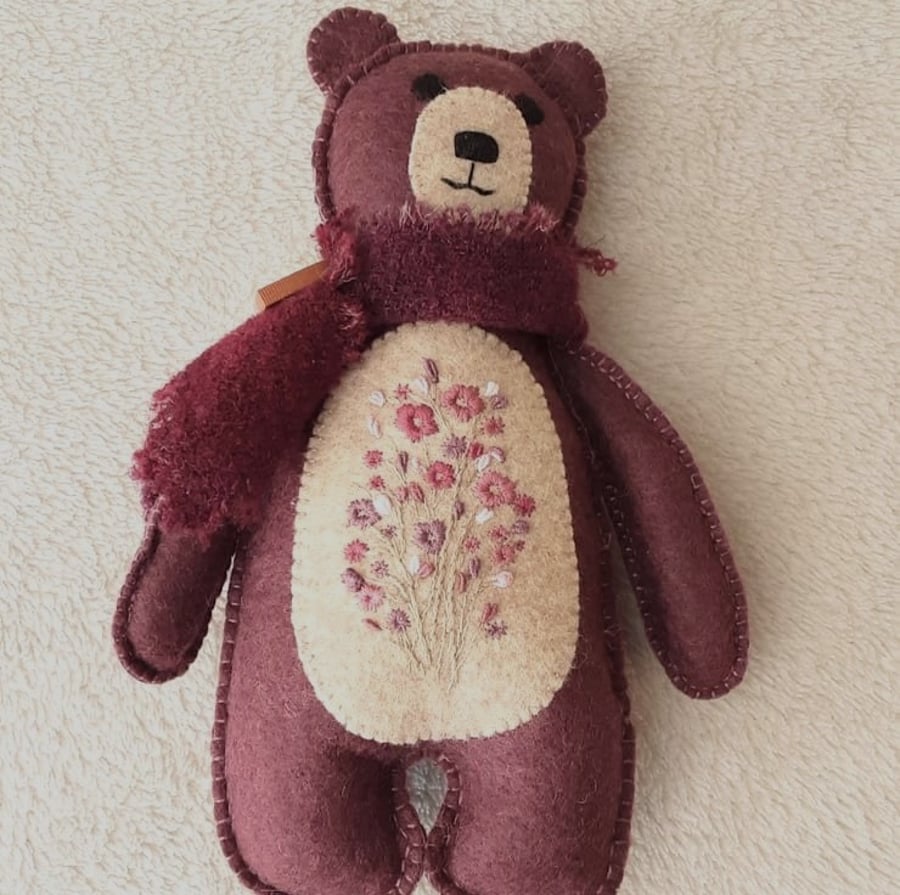 Teddy bear, Scandi style woodland felt teddy bear, handmade keepsake gifts 