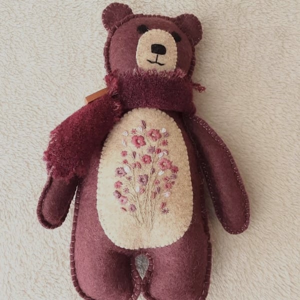 Teddy bear, Scandi style woodland felt teddy bear, handmade keepsake gifts 