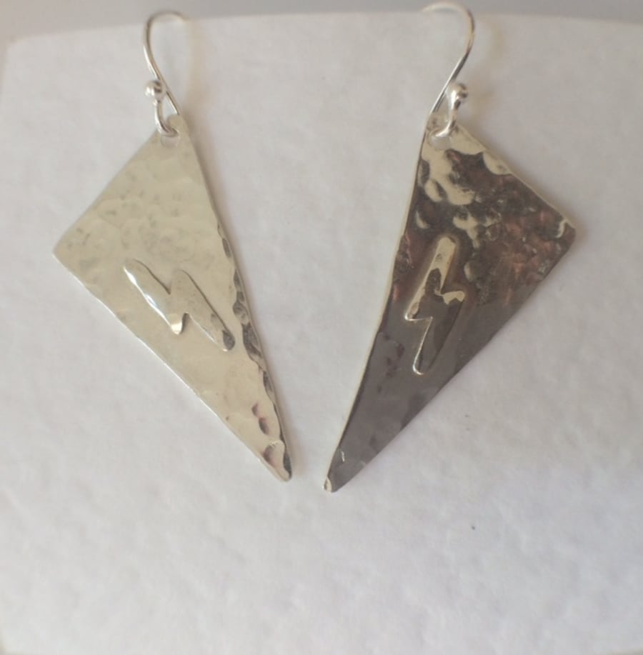 Long Sterling Silver Geometric Triangle Earrings