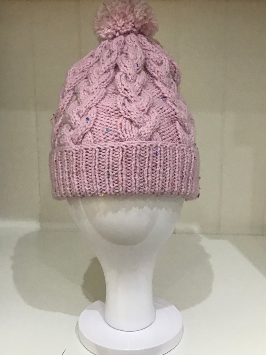 Pink Aran Bobble Hat