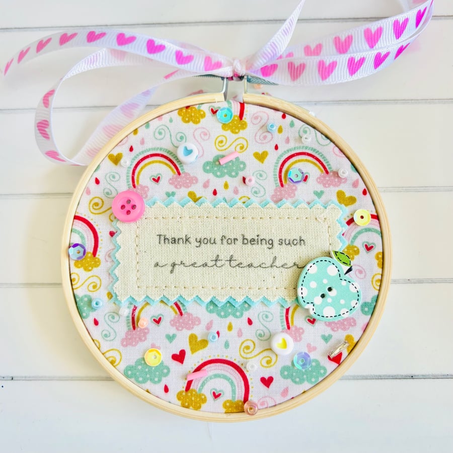 Thank You Teacher Gift hoop, Rainbow Apple Decor, End Of Term Present