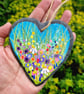 Hand-painted Floral Slate Heart hanger by Jackie Reynolds