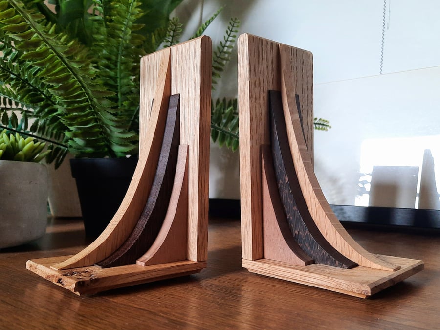 Stream Deco Bookends Oak, Wenge & Walnut - Pair