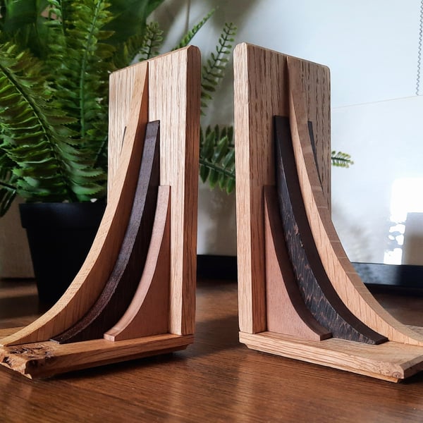 Stream Deco Bookends Oak, Wenge & Walnut - Pair