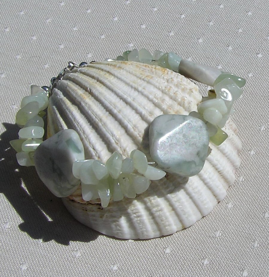 Crystal Gemstone Bracelet, Peace Jade & Green Jade "Harmony" - SALE PRICE