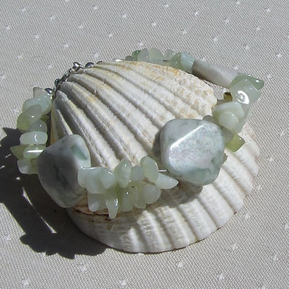 SALE - Crystal Gemstone Bracelet, Peace Jade & Green Jade "Harmony"