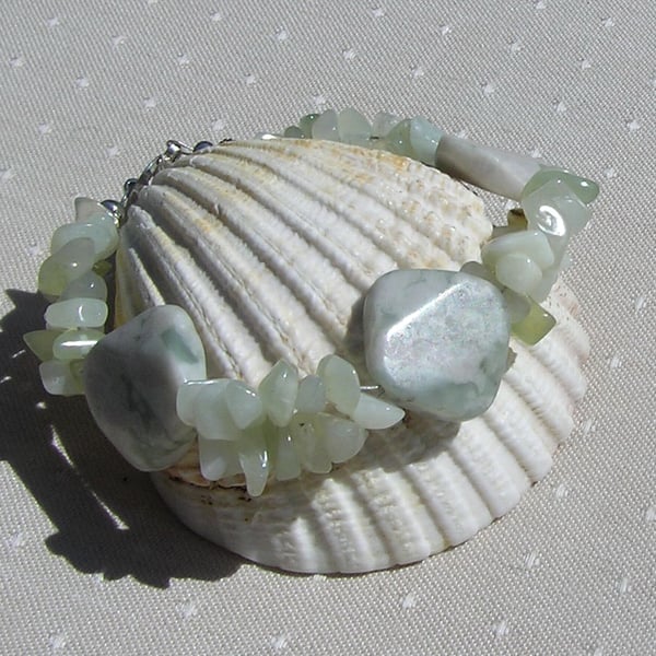 Crystal Gemstone Bracelet, Peace Jade & Green Jade "Harmony" - SALE PRICE