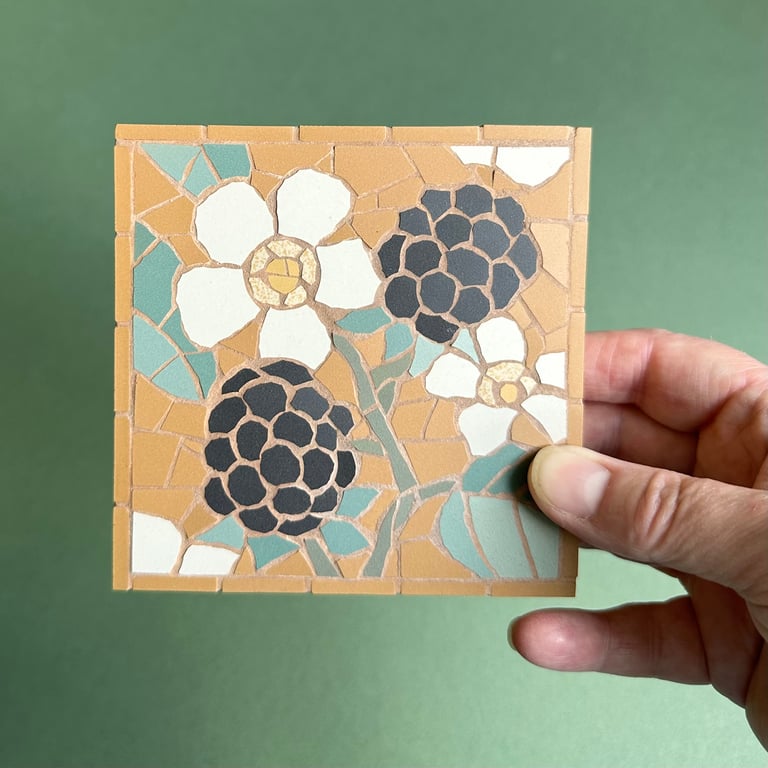 Mosaic Floral Art - Blackberry Mosaic Wall Plaque in Caramel