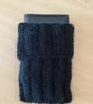 MOBILE PHONE SLEEVE 8x3.5" or 20x9cm HAND KNITTED IN BLACK YARN