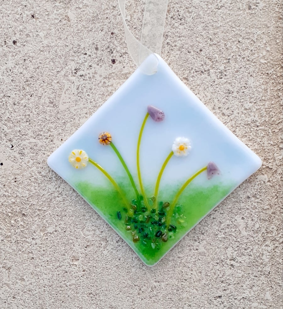 Fused glass mini flower hanging decoration