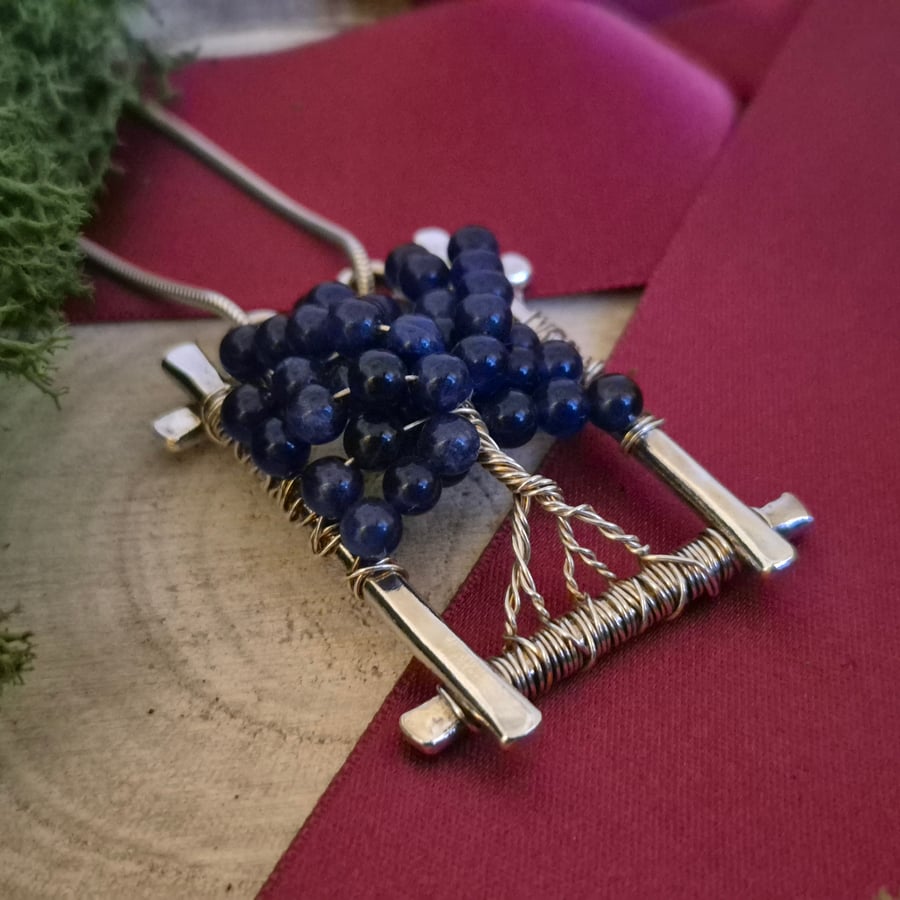 Sodalite Tree of Life Pendant Necklace (Sterling Silver) (One of a Kind)