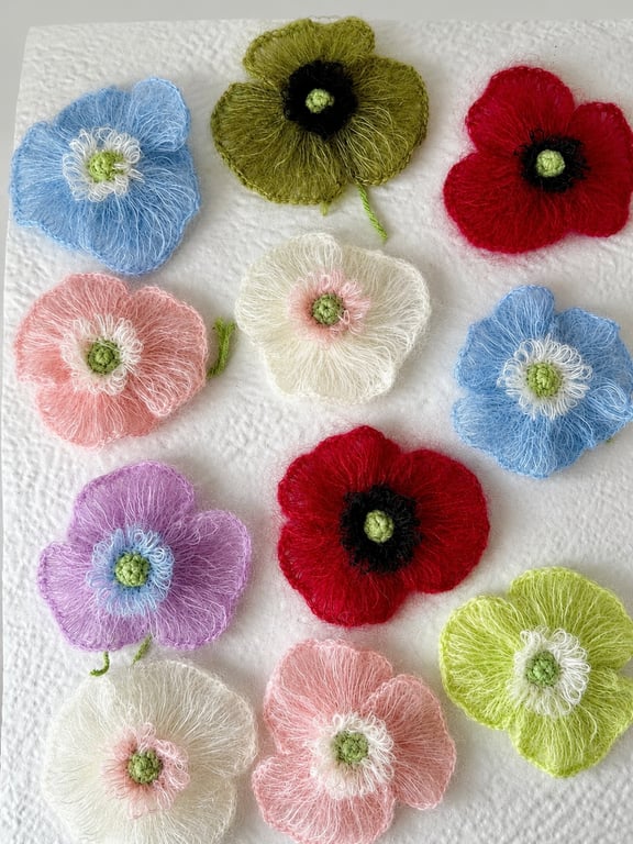Crocheted Mohair Flower  Appliqué Accessories Unique Handmade Crafts 