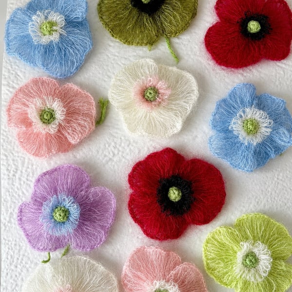 Crocheted Mohair Flower  Appliqué Accessories Unique Handmade Crafts 