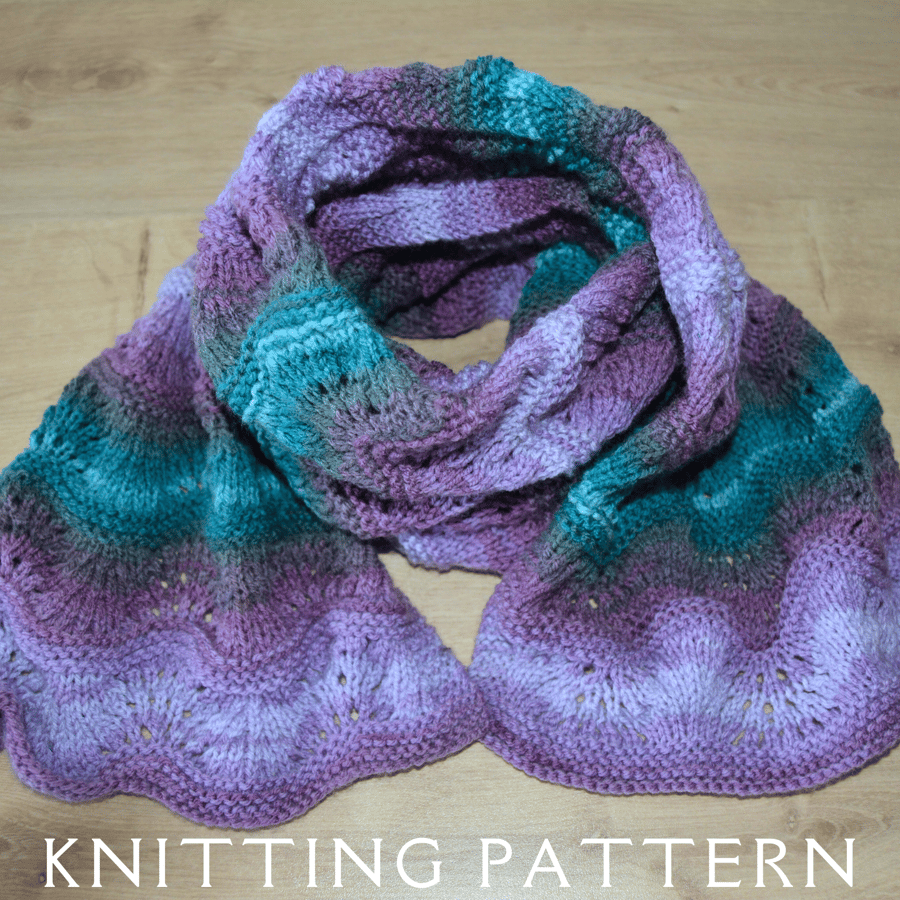 Scarf Knitting Pattern The Rolling Waves Scarf PDF PATTERN ONLY