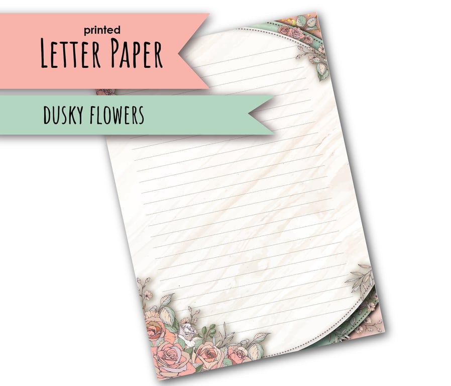 Letter Writing Paper with a dusky roses design, pretty notepaper